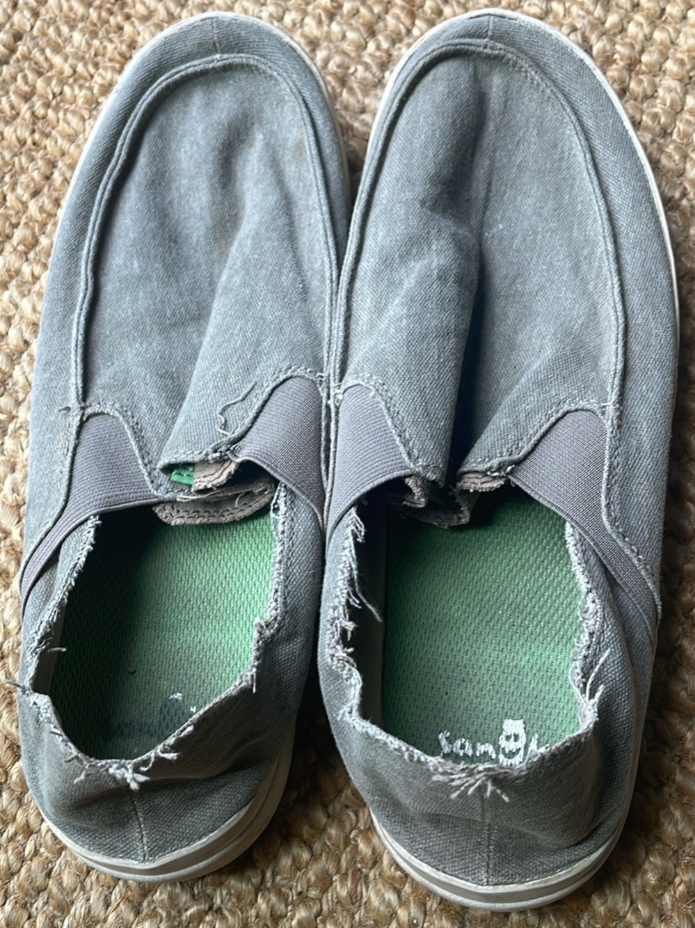 Sanuk Gray Slip-On Canvas Athletic Shoes with Green Insole